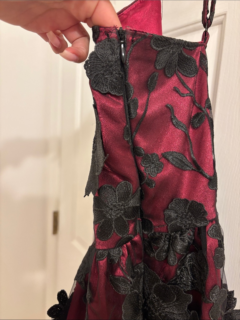Sugar Thrillz Burgundy and Black Floral Appliqué Mini Dress - Picture 8 of 10